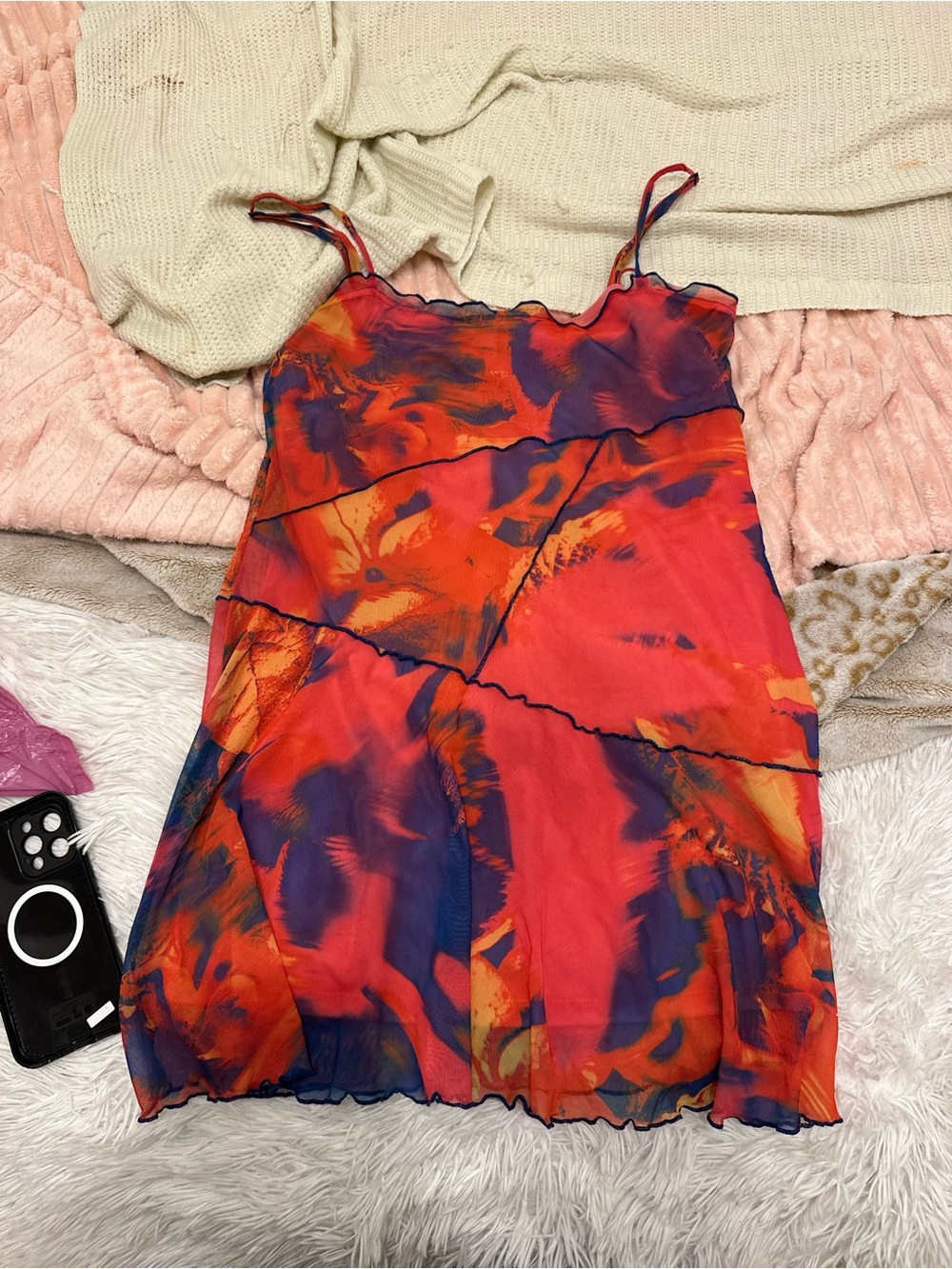 Urban Outfitters Pink Strappy Printed Slip Dress